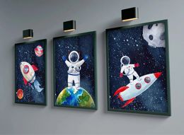 Space Astronaut Canvas Painting Watercolour Rocket Planet Nordic Posters Wall Art And Wall Pictures Baby Kids Room Decor w06