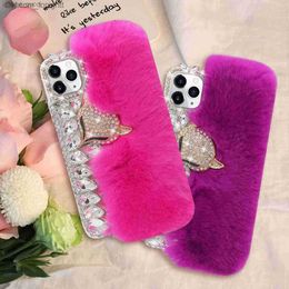 Cell Phone Cases 3D Fox Head Fuzzy Diamond Phone Cases for iphone 7 8plus Xr XsMax 11 12 13 14 Pro Max Warm Plush Fluffy Soft TPU Cover Z230728