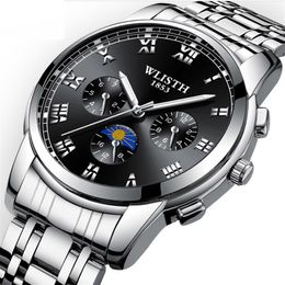 WLISTH Brand Quartz Mens Watch With Non Working Subdials Luminous Dial Life Waterproof Stainless Steel Bracelet Business Wrist Wat351x