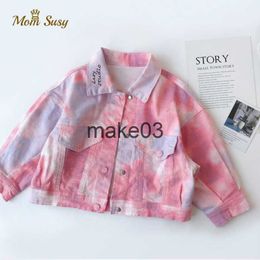 Jackets Baby Boys Girls Denim Jacket Embroidery Tie Dye Toddler Kid Jean Coat Button Baby Outwear Spring Autumn Chaqueta Clothes 110Y J230728