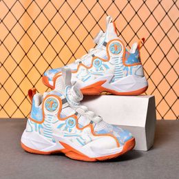 Girls Boys Breathable Basketball Shoes Children Sports Sneakers Blue Orange Casual Trainers For Kids