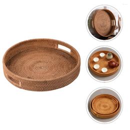 Plates Rattan Storage Baskets Round Woven Fruit Basket Decorative Serving Desktop Organizer For Key Books