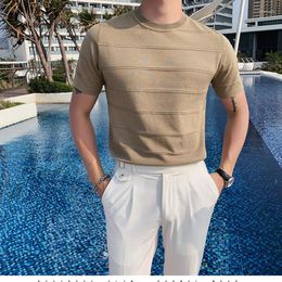 Men's T Shirts 2023 Shirt For Men Striped Summer Clothing Streetwear Round Neck Fashion Knit Slim Thin Short Sleeve T-shirts Tops