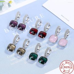 Hoop Earrings SuyixianOccident Crystal Geometric Square Ear Buckle Simple Light Luxury 925 Sterling Silver High Quality Jewellery Gifts