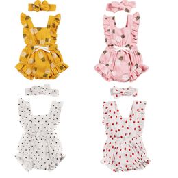 Rompers Citgeett Summer born Baby Girls Ruffles Romper Backless Flower Print Sunsuit Jumpsuits Headband 2pcs Clothing 230728