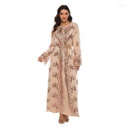 Casual Dresses Fashion Sequins Long Cardigan Elegant Women Full Sleeve Mesh See Through Coat Feminino Kaftan Robe Abaya A060