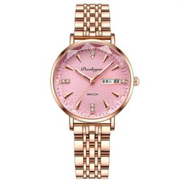 Wristwatches Women's Quartz Watches Waterproof Steel Band Luminous Calendar Week Display Exquisite Birthday Gift Watch For Women