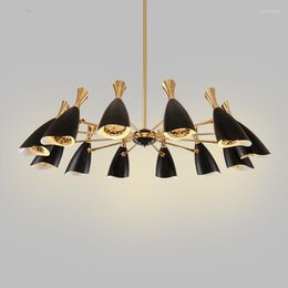 Chandeliers Kobuc Metal Chandelier Fixture UP Down Lighting Lamp Black White Living Room 6/8/10/12 Head Horn Light For Bedroom