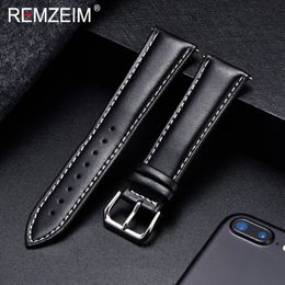 Watch Bands REMZEIM Calfskin Leather Watchband Soft Material Watch Band Wrist Strap 18mm 20mm 22mm 24mm With Silver Stainless Steel Buckle 230728