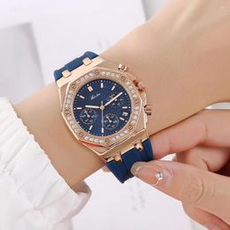 Wristwatches Luxury Four Dials Six Needles Luminous Women Watch Fashionable And Versatile Diamond Inlay Waterproof Silicone Tape Wrist