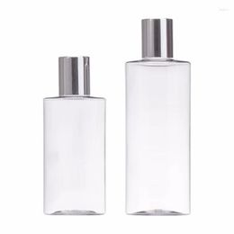 Storage Bottles Plastic Empty Bottle Flat Round PET Shiny Silver Screw Lid With Inner Plug 120ml200ml Packaging Container Toner 25Pieces