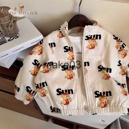 Jackets Baby Girl Boy Cartoon Bear Jacket Spring Infant Toddler Child Long Sleeve Coat Zipper Letter Casual Cardigan Baby Clothes 210Y J230728