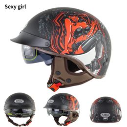 DOT Approved unisex women and men Leather ABS Motorcycle Helmet half face SM202 Vintage Casco Capacete Half Face Retro Casque1655