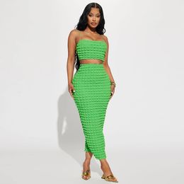 2024 Designer Sexy Bubble Dress Sets Summer Women Strapless Tank Crop Top and Long Skirt Two Piece Sets Holidays Beach Wear Bulk Wholesale Clothes 10050