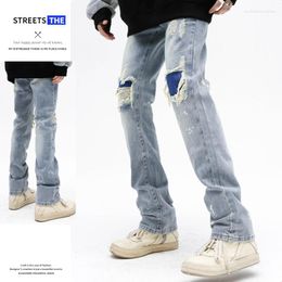 Men's Jeans 2023 High Street Stickers Made Old Straight Hole And Women's American Hiphop Trousers