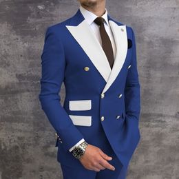 Men's Suits Blazers Royal Blue Double Breasted Suit with Lapel and Gold Button Wedding Groom Tuxedo Terno Masculino Prom Blazer Pants 230728