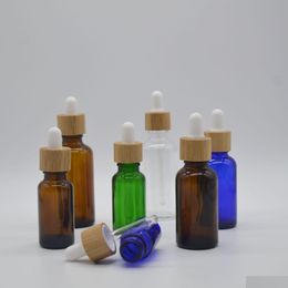 Packing Bottles Dropper Stop 2Oz Amber Glass Droppers With Bamboo Lid Cap Essential Oil Bottle 15Ml 20 30Ml Drop Delivery Office Schoo Otgn0