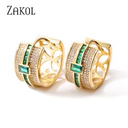 Stud ZAKOL Personality Fashion Gold Green Cubic zirconia Earrings Charming Earrings Mother Gift Jewellery EP2647 230728