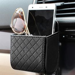 Auto Car Vent Outlet Trash Box PU Leather Car Mobile Phone Holder Bag Hanging Box Car Styling Black Brown Beige237S