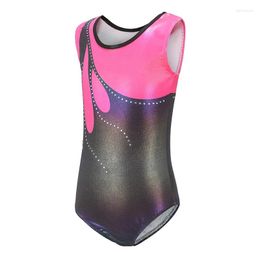 Gym Clothing Children Gymnastics Dancesuit Girls Sleeveless Gradient Colour Ballet Dancewear Leotards Diamond Striped Stage Costumes