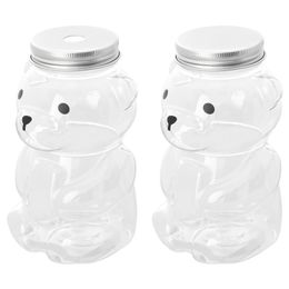 Water Bottles 5Pcs 400ml Transparent Cute Bear Shape Disposable Drink Containers DIY Making Juice Milk Beverages Honey Candy Bottle 230727