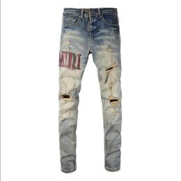 2023Новые мужские джинсы класса люкс с дырками, светло-голубые, темно-серые, итальянские брендовые мужские длинные брюки, брюки, уличная одежда, джинсовые узкие тонкие прямые байкерские джинсы для D2