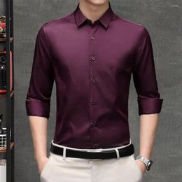 Men's Dress Shirts Men Fall Shirt Formal Business Solid Color Anti-wrinkle Lapel SIngle-breasted Long Sleeves Slim Fit Silky Breathable T