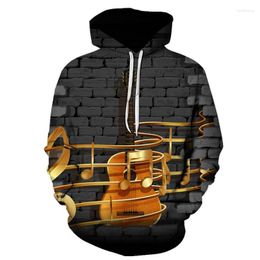 Men's Hoodies Top Long Sleeve 3D Print Sweatshirt Music Note Sportswear Casual Fashion Streetwear 2023 Tracksuit Men