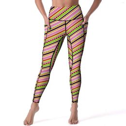 Active Pants Dots And Stripes Quality Leggings Colorful Line Design Running Yoga Sexy Elastic Sport Legging Women Aesthetic Leggins