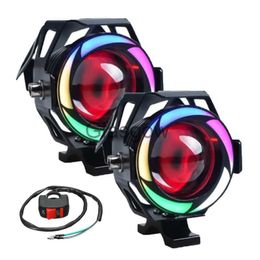 Motorcycle Lighting Motorcycle LED Headlight U7 Moto lights for scooter motorbike Fog Lamp Angel Devil eyes LED External Flashing warning Light 12V x0728