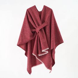 Scarves 2023 Women Winter Solid Color Cashmere Big Shawl Scarf Warm Ponchos And Capes Blanket Fashion Lady Slit Cape Neckerchief