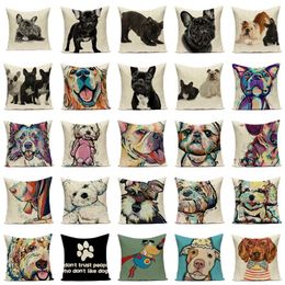 Cushion Decorative Pillow Colorul French Bulldog Cushion Cover Beagle Dog Throw Pillo Printe Linen Pillowcase Car Sofa Home Decor Pillows Taie Oreiller 230727