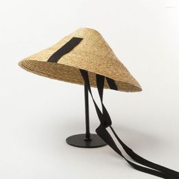 Wide Brim Hats Sun Straw Hat Long Strap Conical Lightweight Summer Drop