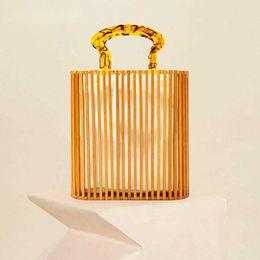 Evening Bags Vintage Woven Bascket Beach Bag Women 2023 Summer Hollow Out Handle Bamboo Straw Day Clutches Handbag Bohemia Holiday 230427