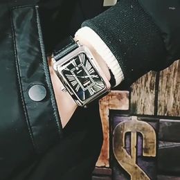 Wristwatches 31x46mm Men Quartz Watch Rectangle Square Dial Watches Male Business Man Clock Reloj Roman Numeral Black