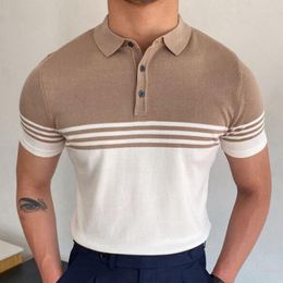 Men's T Shirts Clothing Summer Knitwear Short Sleeve Color-block Business Polo Shirt Men