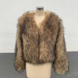 Women's Fur Faux Fur Women's Faux Raccoon Fur Coat Jacket Warm Winter Ladies Casual Plush Plus Size HKD230727