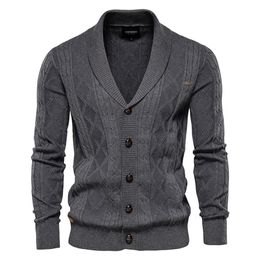 Men s Sweaters AIOPESON Cotton Argyle Cardigan Men Casual Single Breasted Solid Colour Business Mens Cardigans Winter Fashion Sweater Man 230728