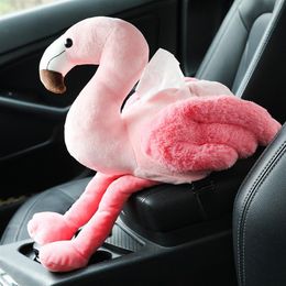 1pcs INS Pink Flamingo Box Cover Creative Car Armrest Tissue Case Cute Plush Toys Decorative napkin holder For Home Decor237v