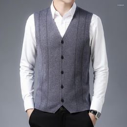 Men's Vests Waistcoat Fashion Suit Vest Office Male Sleeveless Sweater Cardigan Bussiness Formal Knit Single Breasted