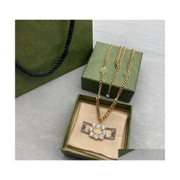 Pendant Necklaces Shiny Diamond Long Double Letter Sweater Chain Necklace Women Rhinestone Pendants with Gift Box Drop Delivery Jewel Otyww