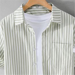 Men's shirt tops men mens designer clothing tops men Summer short-sleeved trend casual loose simple fresh Cotton Japanese art style all matching pinstripe youth thin