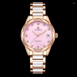 Wristwatches Automatic Watch For Women Date Mechanical Luxury Pearl Mother Diamond Elements Ladies Dress 2023