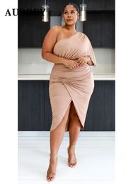 Plus size Dresses Size One Shoulder Irregular Hem Midi Dress for Women Solid Sexy Fitted Club Party Bodycon 2023 Summer Sundress Chic 230727