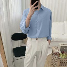 Men's Casual Shirts Spring And Summer Long Sleeve Shirt Luxurious Wrinkle-resistant Non-iron Solid Colour Business Ice Silk Tops A43