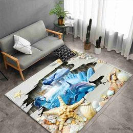 Carpets Ocean Dolphin Starfish Living Room Area Rug Large Bedroom Rug Children Play Mat Carpet Memory Anti-Slip Parlour Floormat R230728