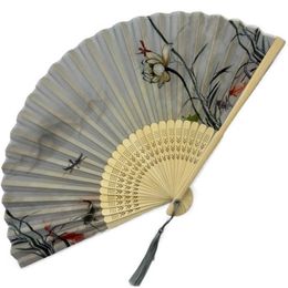 Chinese Style Products Chinese Style Landscape Painting Folding Fan Engraved Bamboo Rib Dance Fan High Quality Tassel Elegent Men Female Fan