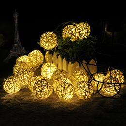 LED Rattan Balls Strings Fairy Lights Battery Operated Christmas Decorative Lamp Outdoor Garland Wedding Decoration Lighting2407