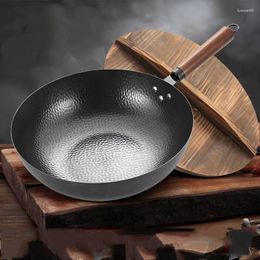 Pans Household Iron Traditional Carbon Steel Wok Non-stick And With Lids Suitable For All Stovetops