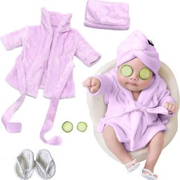 Keepsakes 5PCS Baby Bathrobes Bath Towel Purple Hooded Robe With Belt born P ography Props P o Shoot Accessories 230727